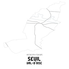 SEUIL Val-d'Oise. Minimalistic street map with black and white lines.