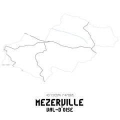 MEZERVILLE Val-d'Oise. Minimalistic street map with black and white lines.