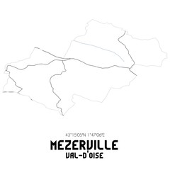 Fototapeta premium MEZERVILLE Val-d'Oise. Minimalistic street map with black and white lines.