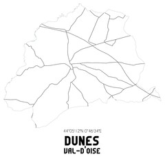 DUNES Val-d'Oise. Minimalistic street map with black and white lines.