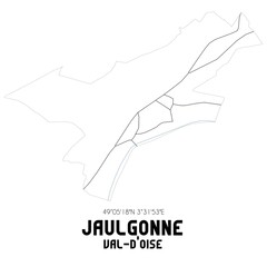 JAULGONNE Val-d'Oise. Minimalistic street map with black and white lines.