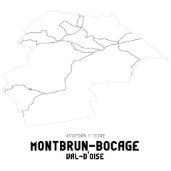 MONTBRUN-BOCAGE Val-d'Oise. Minimalistic street map with black and white lines.