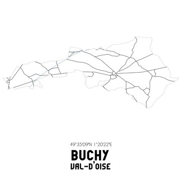 BUCHY Val-d'Oise. Minimalistic street map with black and white lines.