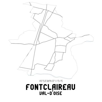 FONTCLAIREAU Val-d'Oise. Minimalistic street map with black and white lines.
