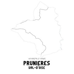 PRUNIERES Val-d'Oise. Minimalistic street map with black and white lines.