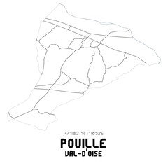 POUILLE Val-d'Oise. Minimalistic street map with black and white lines.