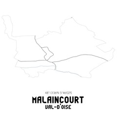 MALAINCOURT Val-d'Oise. Minimalistic street map with black and white lines.