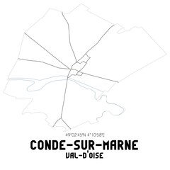 CONDE-SUR-MARNE Val-d'Oise. Minimalistic street map with black and white lines.