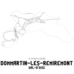 DOMMARTIN-LES-REMIREMONT Val-d'Oise. Minimalistic street map with black and white lines.