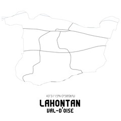 LAHONTAN Val-d'Oise. Minimalistic street map with black and white lines.