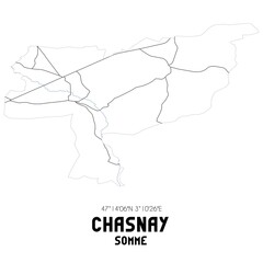 CHASNAY Somme. Minimalistic street map with black and white lines.