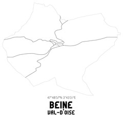 BEINE Val-d'Oise. Minimalistic street map with black and white lines.