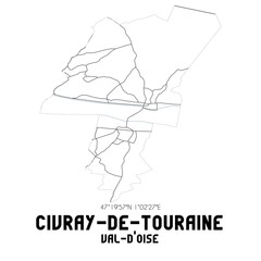 CIVRAY-DE-TOURAINE Val-d'Oise. Minimalistic street map with black and white lines.