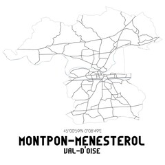 MONTPON-MENESTEROL Val-d'Oise. Minimalistic street map with black and white lines.