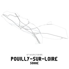 POUILLY-SUR-LOIRE Somme. Minimalistic street map with black and white lines.