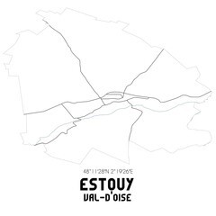 ESTOUY Val-d'Oise. Minimalistic street map with black and white lines.