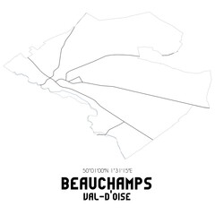 BEAUCHAMPS Val-d'Oise. Minimalistic street map with black and white lines.