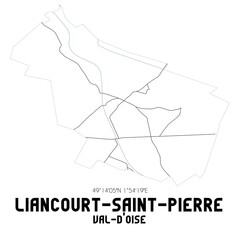 LIANCOURT-SAINT-PIERRE Val-d'Oise. Minimalistic street map with black and white lines.