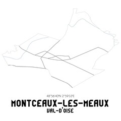 MONTCEAUX-LES-MEAUX Val-d'Oise. Minimalistic street map with black and white lines.