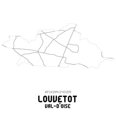 LOUVETOT Val-d'Oise. Minimalistic street map with black and white lines.
