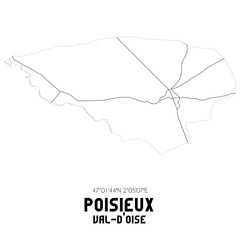 POISIEUX Val-d'Oise. Minimalistic street map with black and white lines.