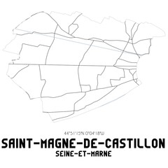 SAINT-MAGNE-DE-CASTILLON Seine-et-Marne. Minimalistic street map with black and white lines.