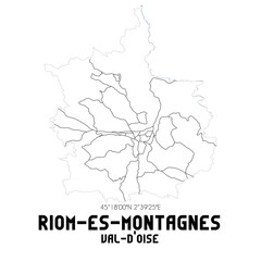 RIOM-ES-MONTAGNES Val-d'Oise. Minimalistic street map with black and white lines.