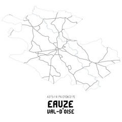 EAUZE Val-d'Oise. Minimalistic street map with black and white lines.