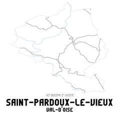 SAINT-PARDOUX-LE-VIEUX Val-d'Oise. Minimalistic street map with black and white lines.
