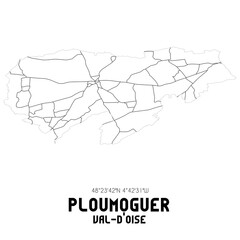 PLOUMOGUER Val-d'Oise. Minimalistic street map with black and white lines.