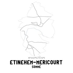 ETINEHEM-MERICOURT Somme. Minimalistic street map with black and white lines.