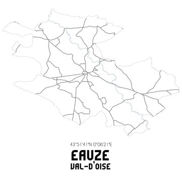EAUZE Val-d'Oise. Minimalistic street map with black and white lines.