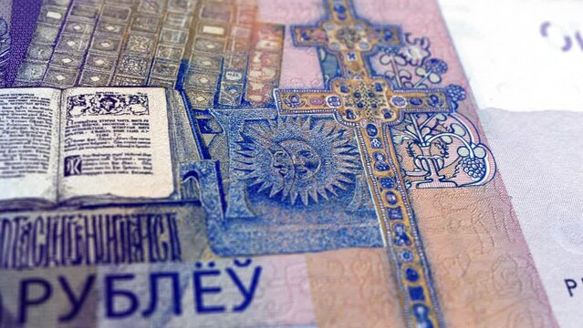 Belarus Belarusian Ruble 10 Banknotes, Ten Belarusian Ruble, Close-up and macro view of the Belarusian Ruble, Tracking and Dolly Shots 10 Belarusian Ruble banknote Observe and Reserve Side, Belarusian