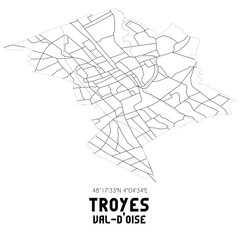 TROYES Val-d'Oise. Minimalistic street map with black and white lines.