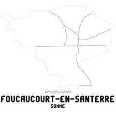 FOUCAUCOURT-EN-SANTERRE Somme. Minimalistic street map with black and white lines.