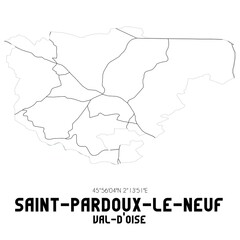 SAINT-PARDOUX-LE-NEUF Val-d'Oise. Minimalistic street map with black and white lines.
