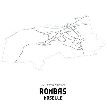 ROMBAS Moselle. Minimalistic street map with black and white lines.