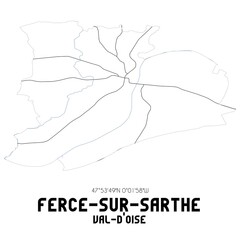 FERCE-SUR-SARTHE Val-d'Oise. Minimalistic street map with black and white lines.