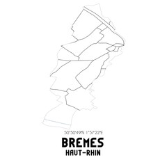 BREMES Haut-Rhin. Minimalistic street map with black and white lines.