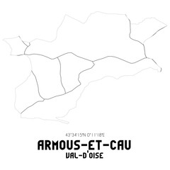 ARMOUS-ET-CAU Val-d'Oise. Minimalistic street map with black and white lines.