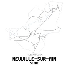 NEUVILLE-SUR-AIN Somme. Minimalistic street map with black and white lines.