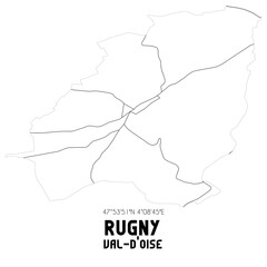 RUGNY Val-d'Oise. Minimalistic street map with black and white lines.