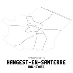 HANGEST-EN-SANTERRE Val-d'Oise. Minimalistic street map with black and white lines.