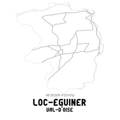LOC-EGUINER Val-d'Oise. Minimalistic street map with black and white lines.