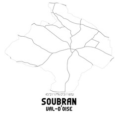 SOUBRAN Val-d'Oise. Minimalistic street map with black and white lines.