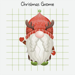 Christmas Gnome - Merry Christmas. Hand drawn vector illustration watercolor cute gnome banner design. Xmas design for holidays decoration, greeting cards, gift tags, t-shirt print.