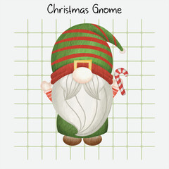Christmas Gnome - Merry Christmas. Hand drawn vector illustration watercolor cute gnome banner design. Xmas design for holidays decoration, greeting cards, gift tags, t-shirt print.
