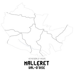 MALLERET Val-d'Oise. Minimalistic street map with black and white lines.