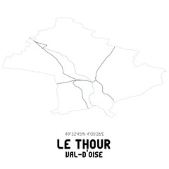 LE THOUR Val-d'Oise. Minimalistic street map with black and white lines.