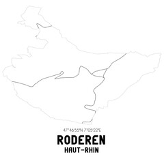 RODEREN Haut-Rhin. Minimalistic street map with black and white lines.